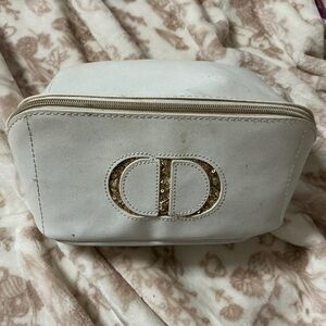 Dior White Cosmetic Bag with Gold Accents